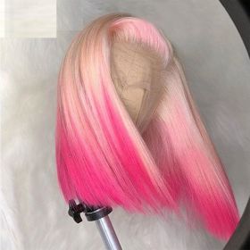 Gradient Front Lace Semi-machine-made High-quality Human Hair (Option: Pink-13X4-20inch)